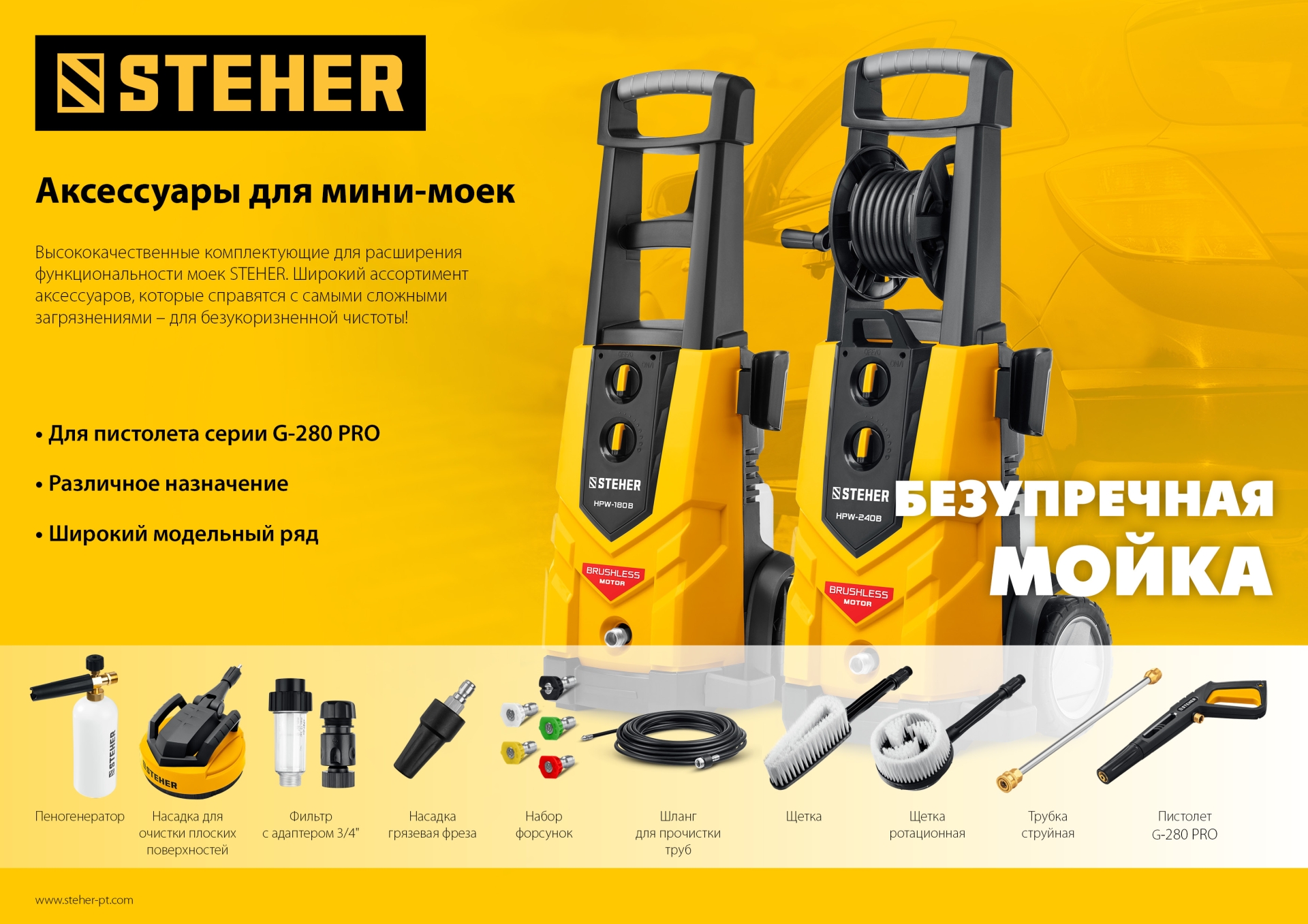 STEHER для пистолета G-280 PRO, комплект цветных насадок 5 шт (75408-280)