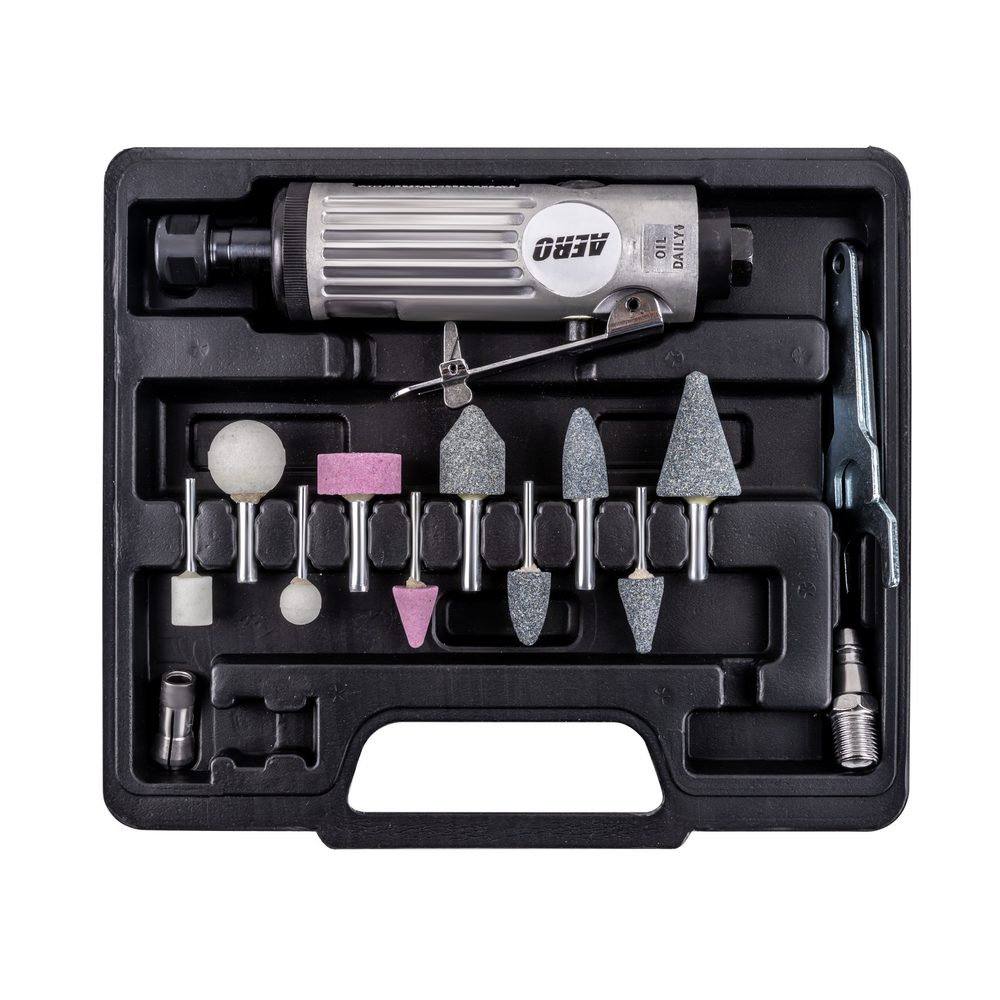 Прямая пневмошлифмашина с набором 15 предметов AERO