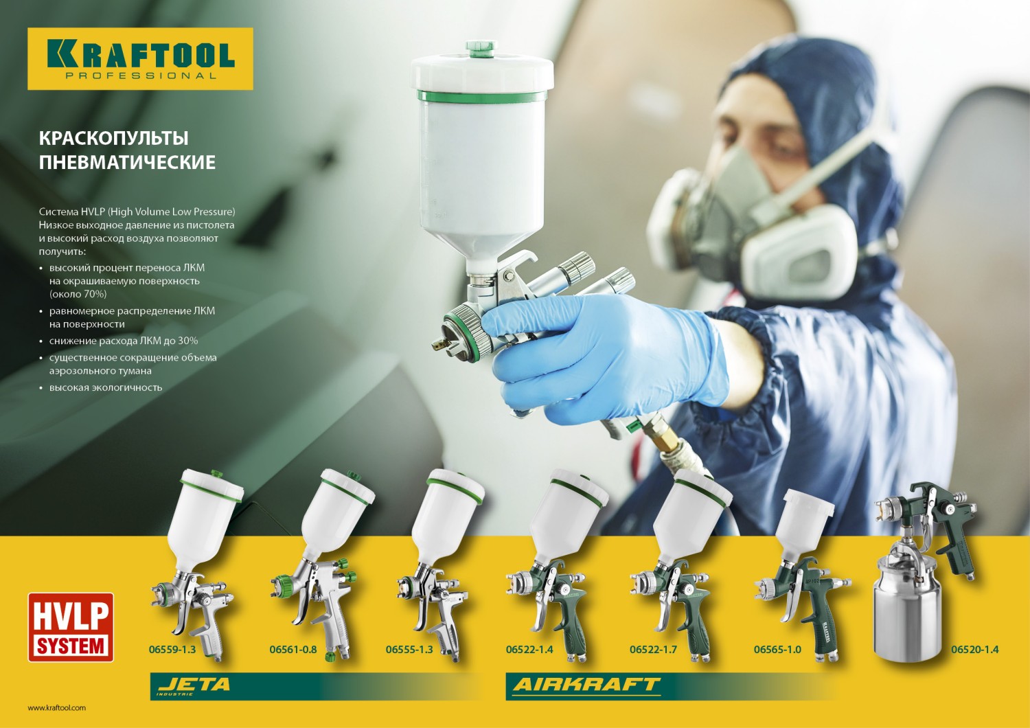 KRAFTOOL AIRKRAFT MINI, HVLP, 1 мм, пневматический краскопульт с верхним бачком (06565-1.0)