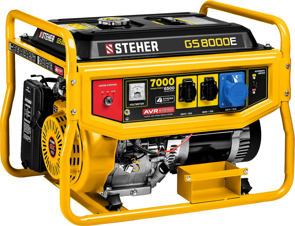 STEHER 7000 Вт, бензиновый генератор с электростартером (GS-8000E)