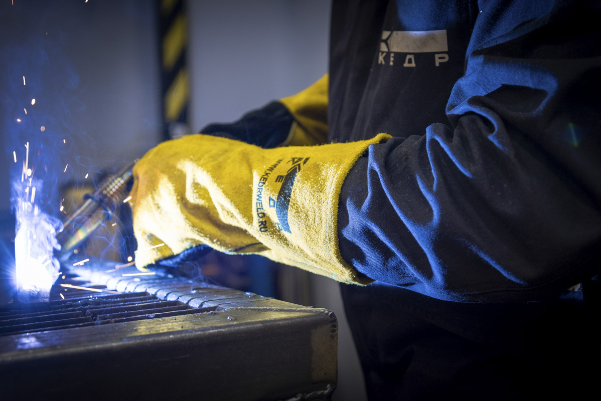 Краги сварочные КЕДР КС-16 КОМФОРТ, (L), желто-черные