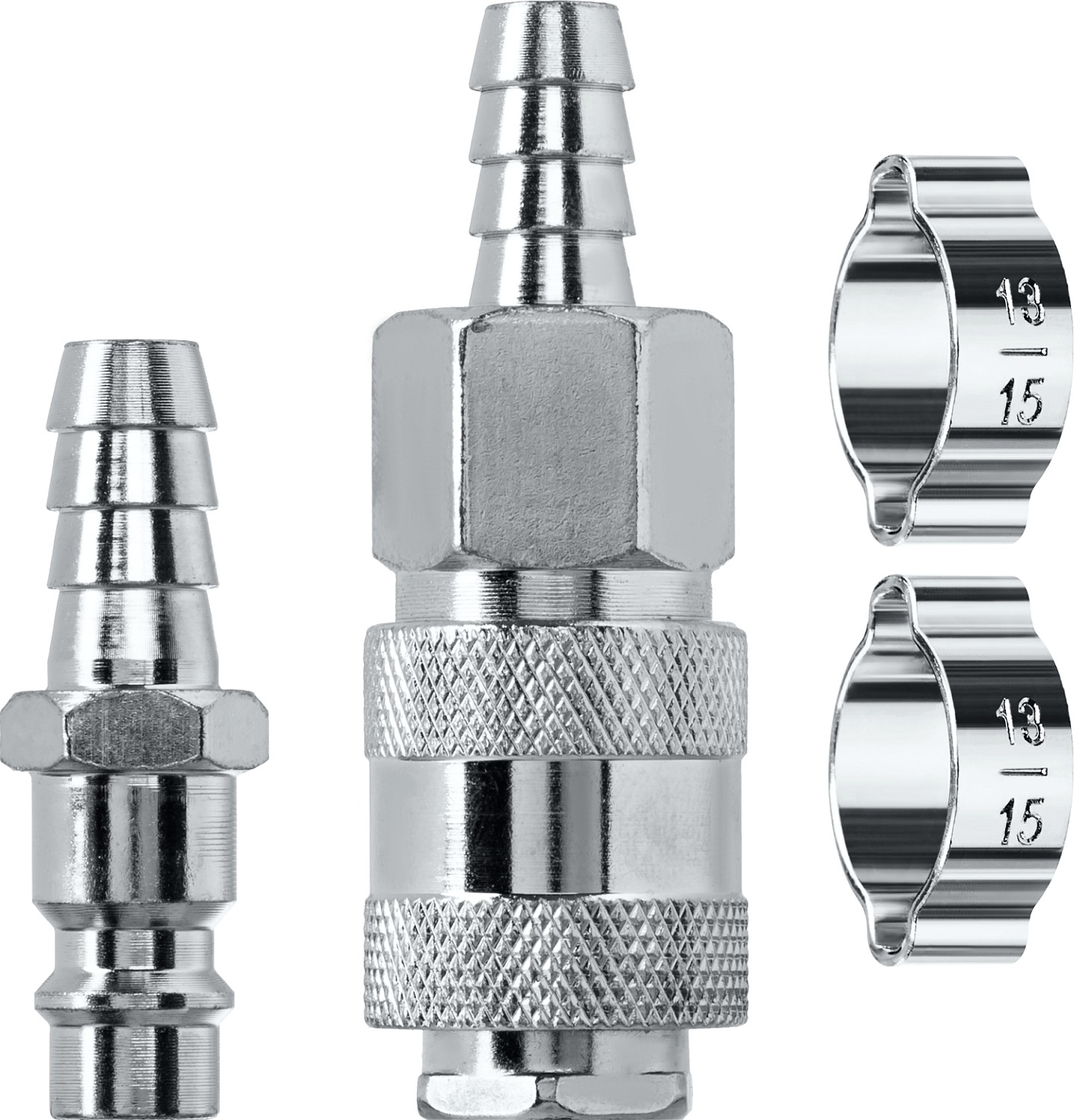 KRAFTOOL (штуцер ″елочка″, 10 мм - рапид муфта) + (рапид штуцер-штуцер ″елочка″, 10 мм) + (обжимные хомуты 2 шт), набор (06599-10-H)